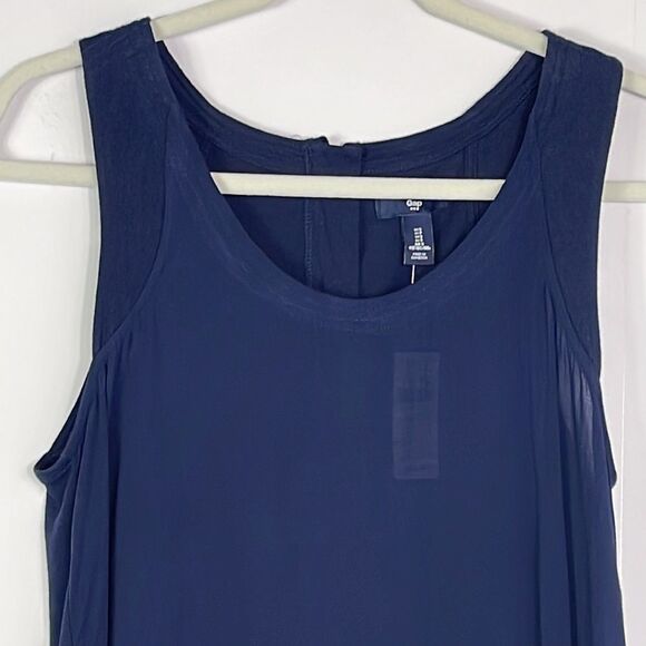 GAP NWT Navy Blue Mixed Media Sleeveless Top, hi/low hem, Small - Picture 3 of 11